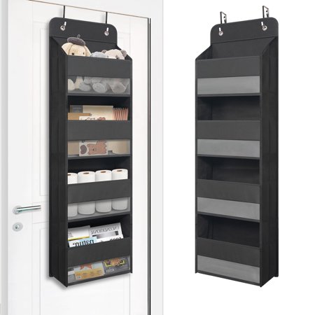 Over Door Hanging Organizer with 4 Large Capacity Pockets, Ideal Storage for Closet, Bathroom, Nursery, Bedroom, Dorm, Toys, Cosmetics, and Baby Essentials, Black C33
