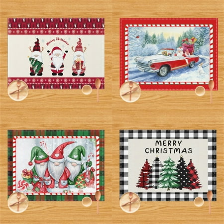 

Christmas Tableware Mat Santa Claus Tableware Mat Placemat Printed Coaster Tablecloth Christmas Kitchen Decoration