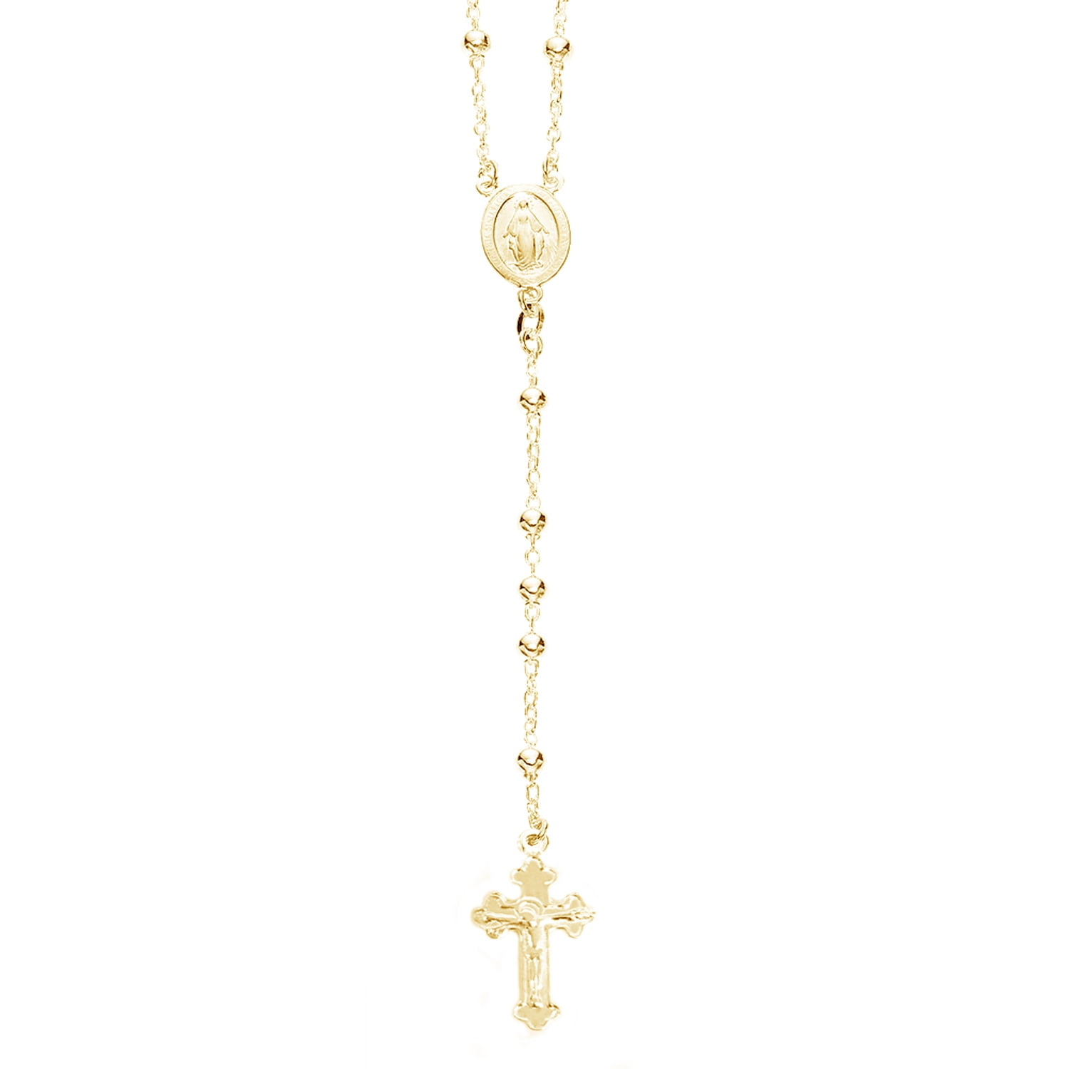 Ritastephens Rosary Necklace Cross 3mm by 24 inches long yellow gold overlay  Sterling Silver 925
