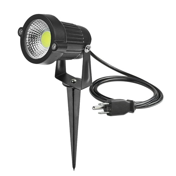 fashionhome US Plug 5W COB LED Lawn Light Garden Floodlight with Spike Yard Patio Path Spotlight Lamp Waterproof Cool White AC 85-245V