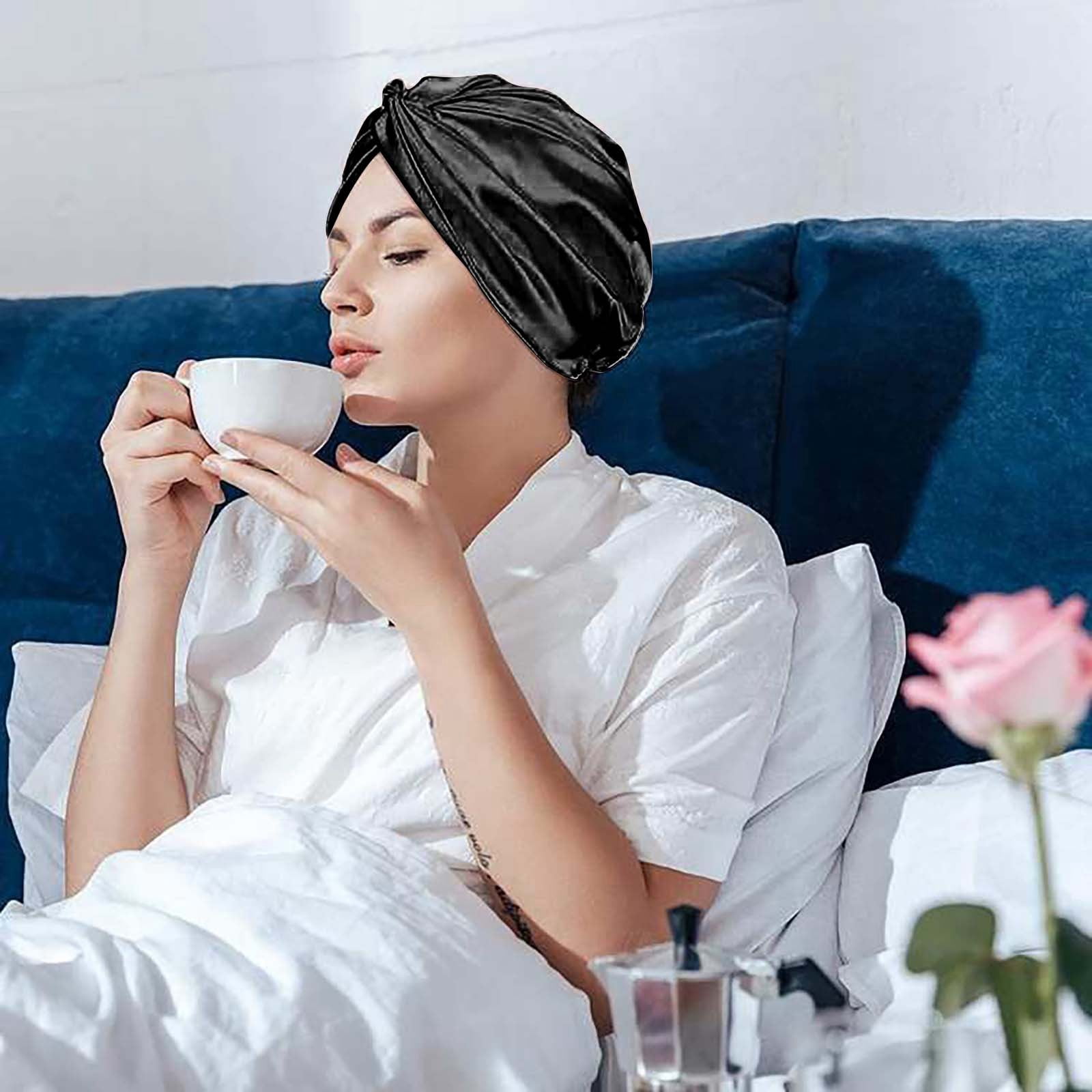 BONNET QUEEN Bonnet Satin Cheveux Nuit Pour Dormir, Bonnet En Satin Pour Cheveux Charlotte Locks Bouclés, Ajustable Avec Long Elastique Pour Femmes Et Hommes, Rose,Moyen