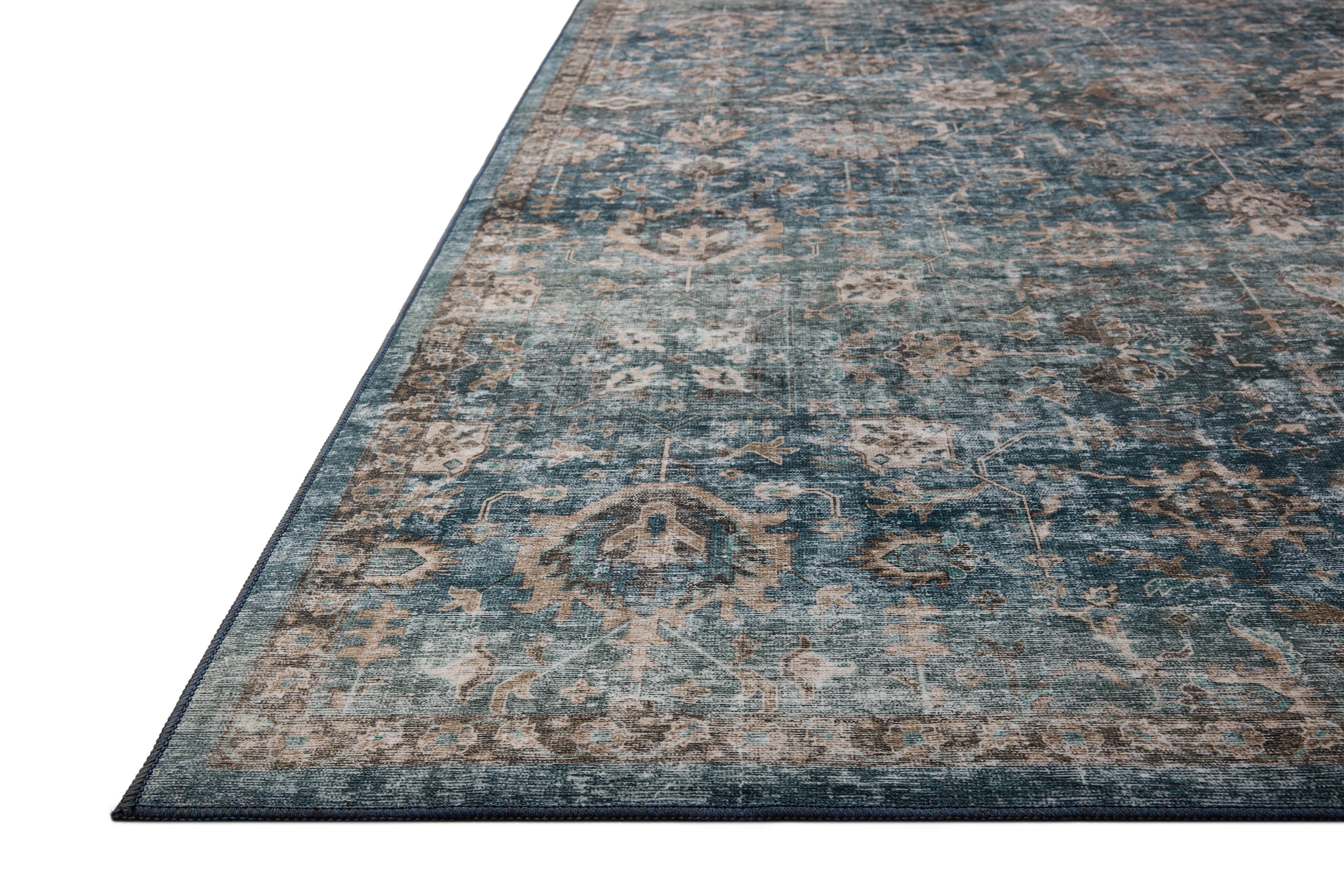 Machine Washable Area Rug 2x10 , Loloi Anniston Lagoon / Natural (2'6" x 10')