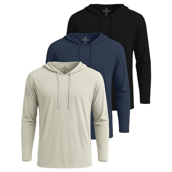 Real Essentials 3 Pack: Men's Cotton Lightweight Casual Pullover Drawstring Hoodie With Pocket (Available In Big & Tall)