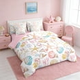 thumbnail image 2 of Manfei Watercolor Seashell Starfish Coral Twin Bedding Sets for Kids Girls, Cartoon Sealife Bedding Comforter Set, Pink Reversible 7pcs, 2 of 6