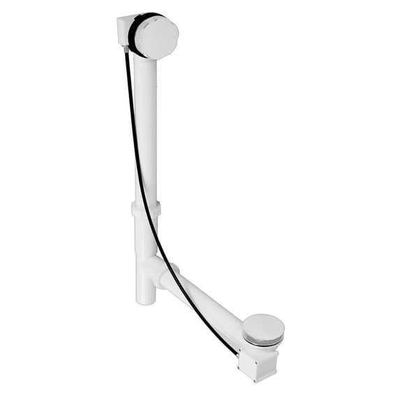 Westbrass D50P35TLE-50 35" Cable Drive Standard Bath Drain Trim Kit with Rotary Overflow Cover Knob, Pop-Up Stopper and Poly Tubular Pipes & Fittings, Powder Coat White