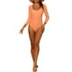 thumbnail image 2 of Traje de baño de una pieza para mujer, de manga larga, color naranja, con escote redondo y espalda descubierta, básico, tipo rashguard, talla S, 2 of 5