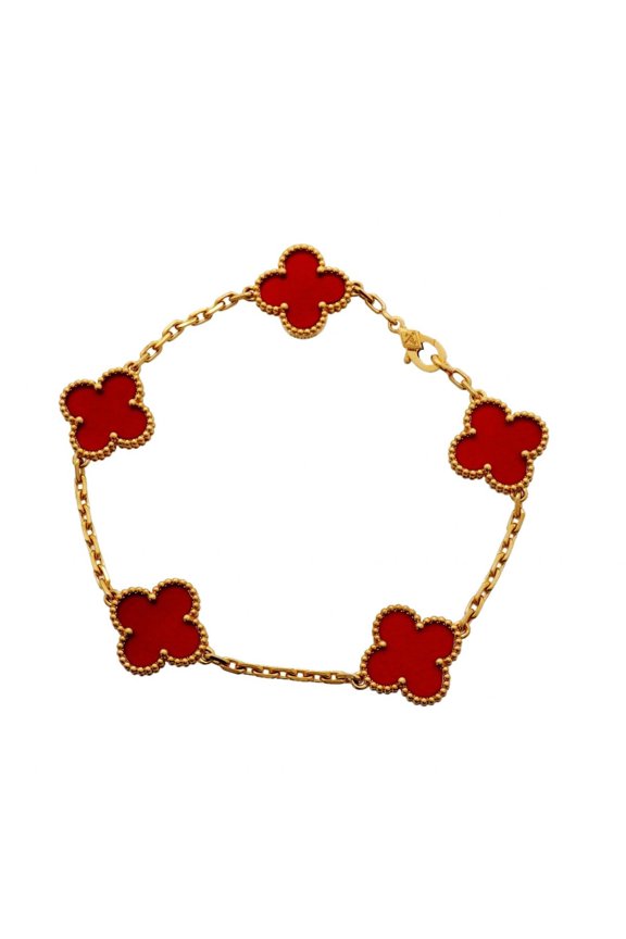 Pre-Owned Van Cleef & Arpels Alhambra Bracelet, 5 Motifs, 18K Yellow Gold, Carnelian Red,...