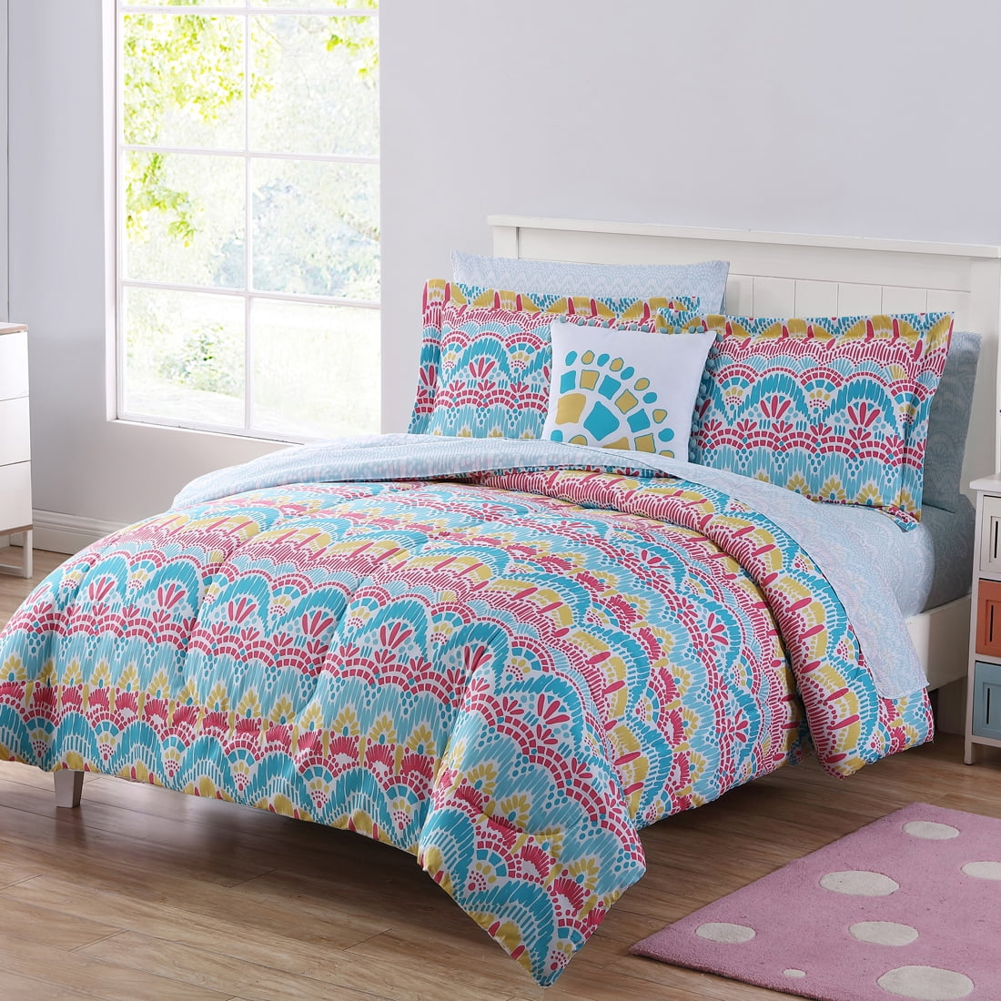 Mainstays BoHo Life 8 Pc Queen Comforter BIAB - Teal/Pink - Walmart.com