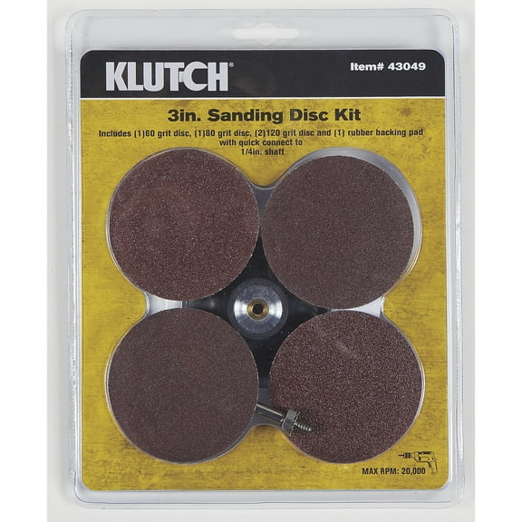 Klutch Sanding Disc Kit, 5-Pc., 3in., Multi-Grit, Quick-Connect, For Use with Drills