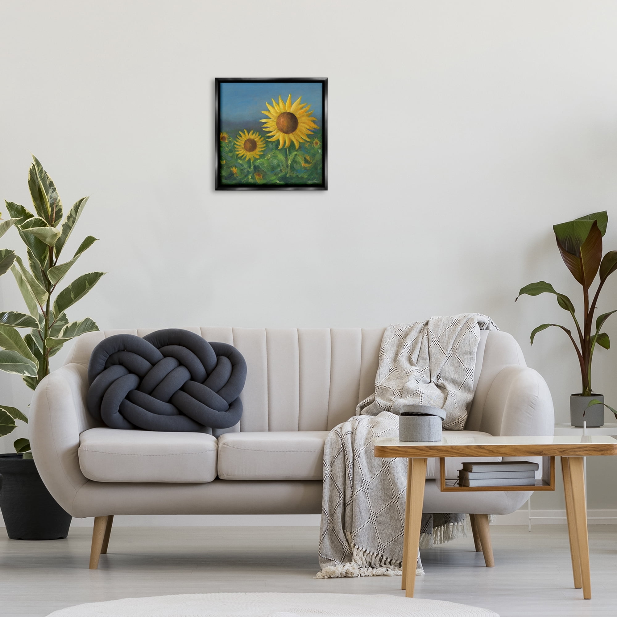 Stupell Industries Blooming Sunflower Meadow Botanical & Floral Painting Black Floater Framed Art Print Wall Art, 18 x 18