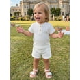 thumbnail image 5 of Loicainy Toddler Baby Girl 2Pcs Waffle Outfits Set 3 6 12 18 24 Months 2T 3T 4T Short Sleeve Half Button-up Crew Neck T-shirt and Shorts Summer Clothes Set, 5 of 9