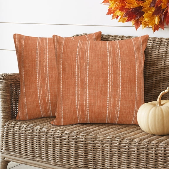 Red Orange Stripe Throw Pillow Covers 18x18 Inch Set of 2, Farmhouse Modern Minimalist Geometric Waterproof Outdoor Pillow Covers, Decorative Cushion Pillowcases for Couch, Sofa, Bed, Garden, Patio