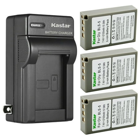 Image of Kastar 3-Pack Battery and AC Wall Charger Replacement for Olympus BLS-5 PS-BLS5 BLS-50 Battery Olympus E-400 E-410 E-420 E-450 E-600 E-620 E-P1 E-P2 E-P3 E-PL1 E-PL1s E-PL2 E-PL3 Camera