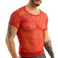 thumbnail image 3 of YONGHS Mens See Through Sheer Mesh T-Shirt Muscle Tank Tops Tees Vest Fishnet Shirt Undershirts Red XL, 3 of 7