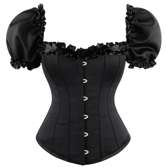 Long Dress Corset Tops for Women, Bustier Shapewear Lingerie, Corset Lace Front Buckle Bow Tie Shapewear Long Dresses S-65 Black XL