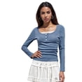 thumbnail image 5 of LMLYSoH Women Fashion Lace Stitching T-Shirt Long Sleeve Sweet Temperament Shirts Square Neck Spring Fall Tops, 5 of 7