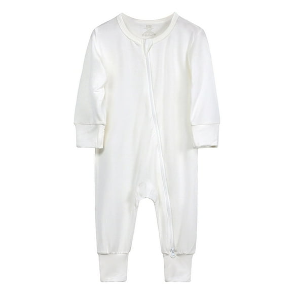 sertiohcv Baby Bodysuits for Boys or Girls Newborn Infant Baby Cotton Rompers Footless Pajamas Zipper Long Sleeve Sleeper Jumpsuit White Size for 24