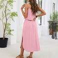 thumbnail image 5 of Afdoent Dresses For Women Sleeveless Solid Color U Neck Dress With Adjustable Drawstring Side Slit Beach To Brunch Travel Outfits, 5 of 6