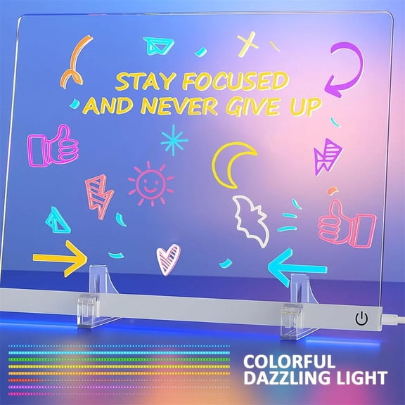 LED Drawing Board(7 Color Pens), Rechargeable Light Up Acrylic Drawing Board - DIY Erasable Acrylic Writing Board for Birthdays, Festivals & School, Home (11.8 * 7.8in)