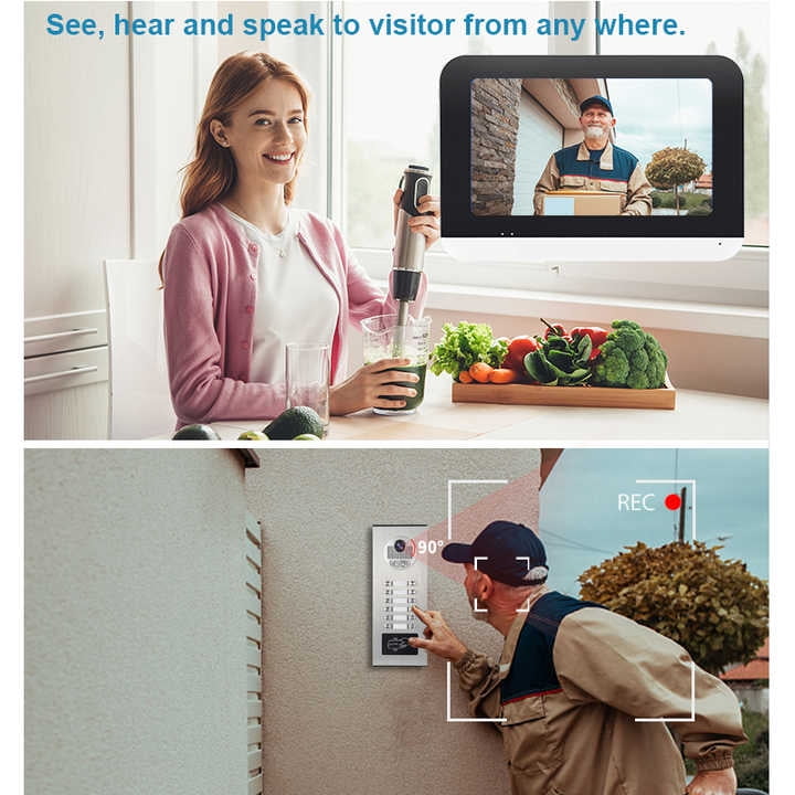12unit 7inch wired video doorbell set,suitable for indoor and outdoor video