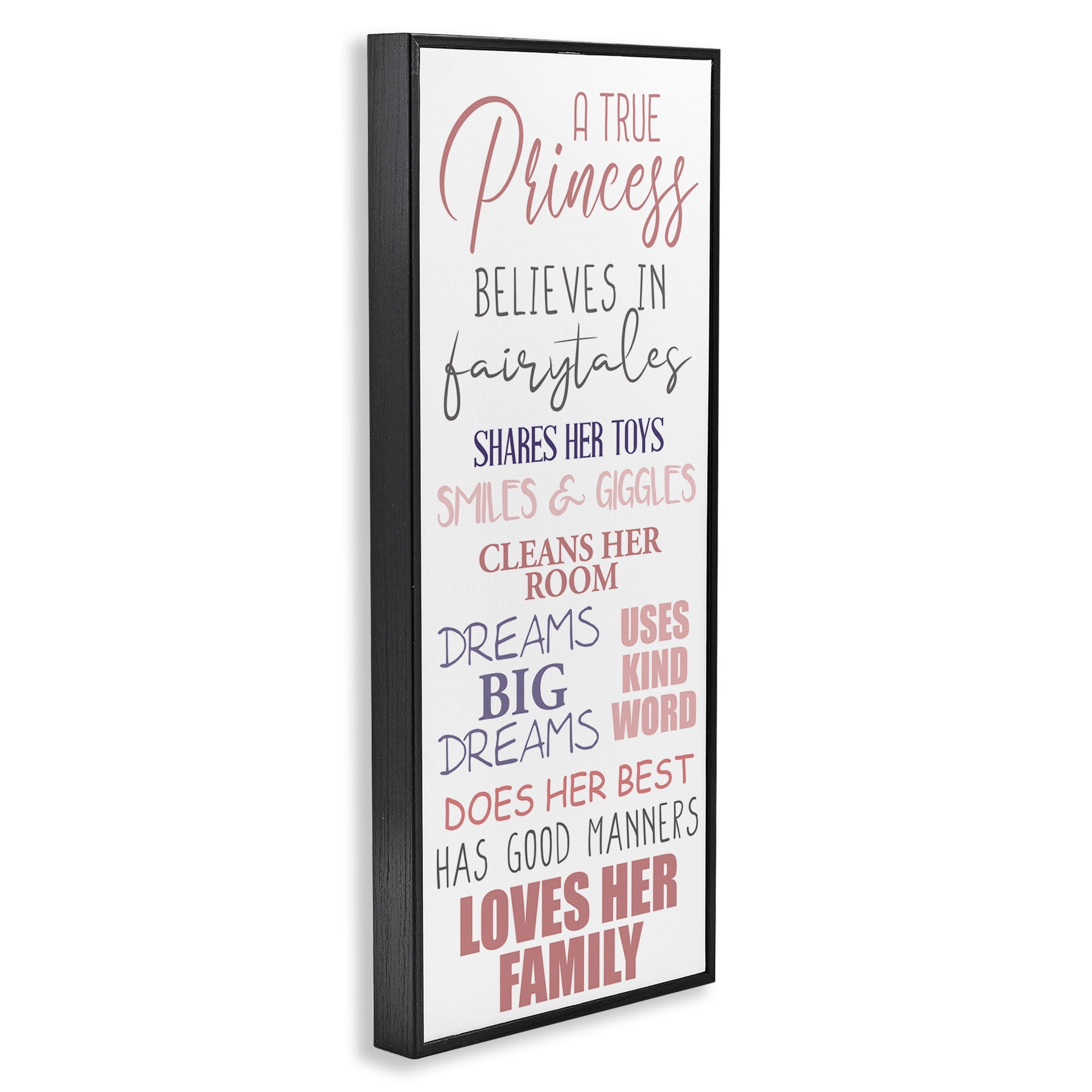 Stupell Industries Inspiring True Princess Rules Inspirational Painting Black Framed Art Print Wall Art, 13 x 30