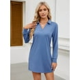 thumbnail image 4 of Women'S Autumn Dress 2025 Lapel Long Sleeve Casual Loose V-Neck Solid Color Sports Sweater Dress Sea Blue XL, 4 of 8