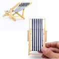 thumbnail image 4 of Mini silla de playa - Paquete de 2 - Mini silla de madera decorativa - Tumbona para muñecas - Soporte para teléfono - Asiento de tela azul y blanca - Aprox. 11 x 6 cm, 4 of 5