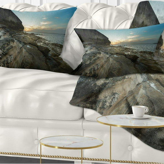 Designart Rocky Sydney Beach View - Seascape Throw Pillow - 12x20