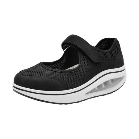 

JINMGG Sneakers for Women Plus Clearance Casual Women s Mesh Shoes Thick-soled Shallow Mouth Middle-aged Sneakers and Elderly Walking Shoes Black 39