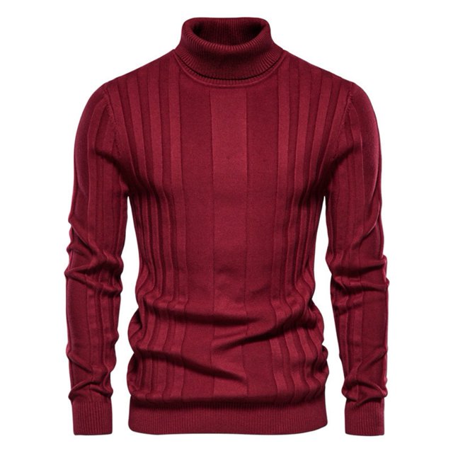 WOLLED For Men High Collar Knitted Top Fall Winter Sweater Comfort-Fit Plain Solid Pullover