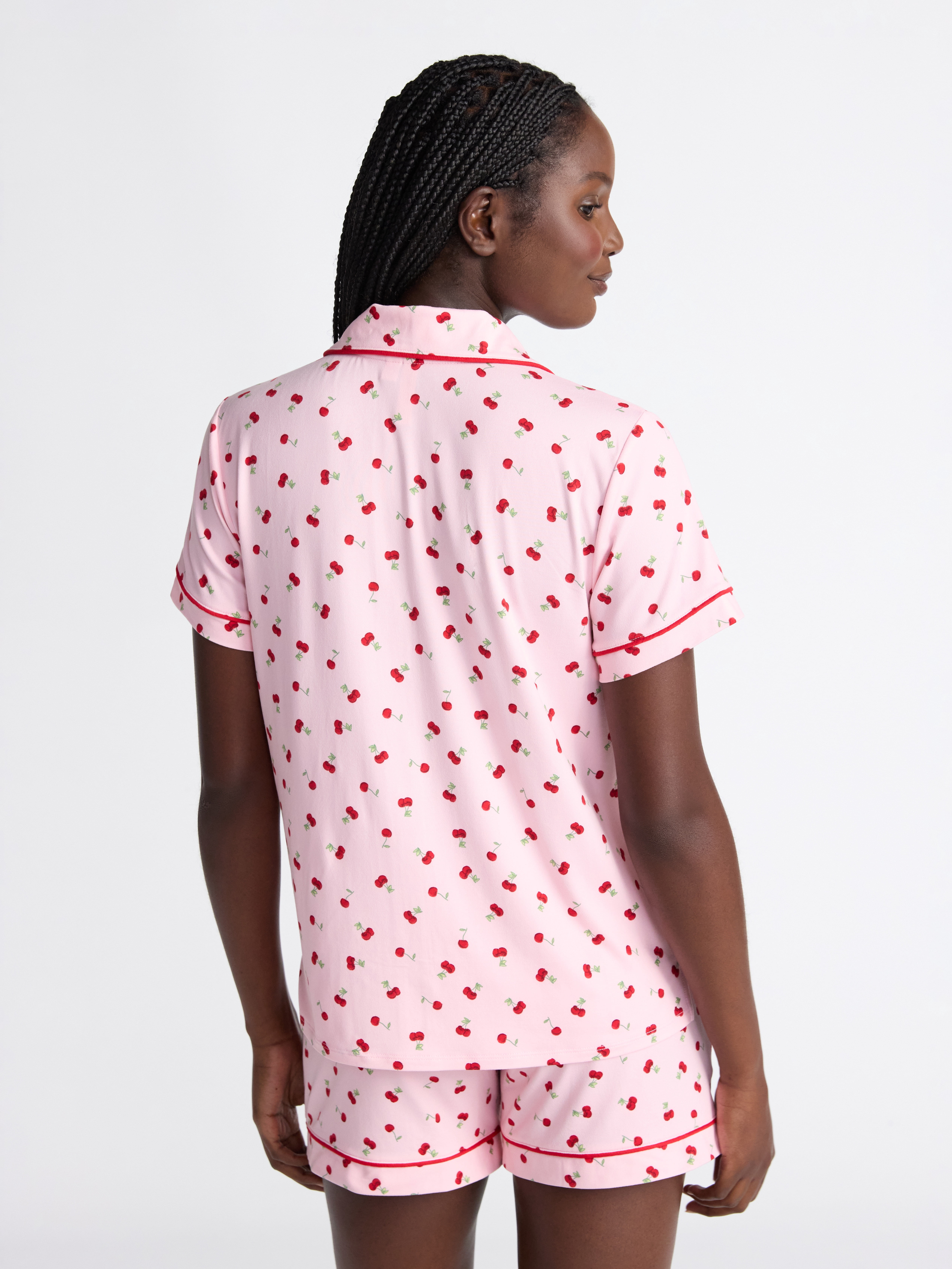 Joyspun Women’s Dreamy Soft Collection Notch Collar Knit Top and Boxer Shorts Pajama Set, Sizes XS-3X