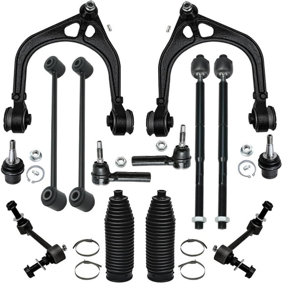 Detroit Axle - 14pc RWD Front End Kit for Chrysler 300 Dodge Charger Challenger Magnum 2 Upper Control Arms 4 Front Rear Sway Bar Links 4 Inner Outer Tie Rods 2 Lower Ball Joints 2 Boots Replacement