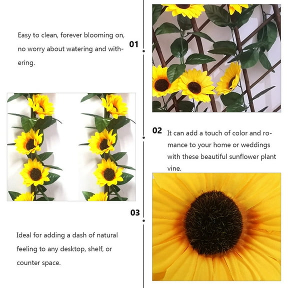 hengzirui Sunflower Rattan 1 Pc Sunflower Rattan Green Leaf Garland Wedding Wreath Ornament (Yellow)