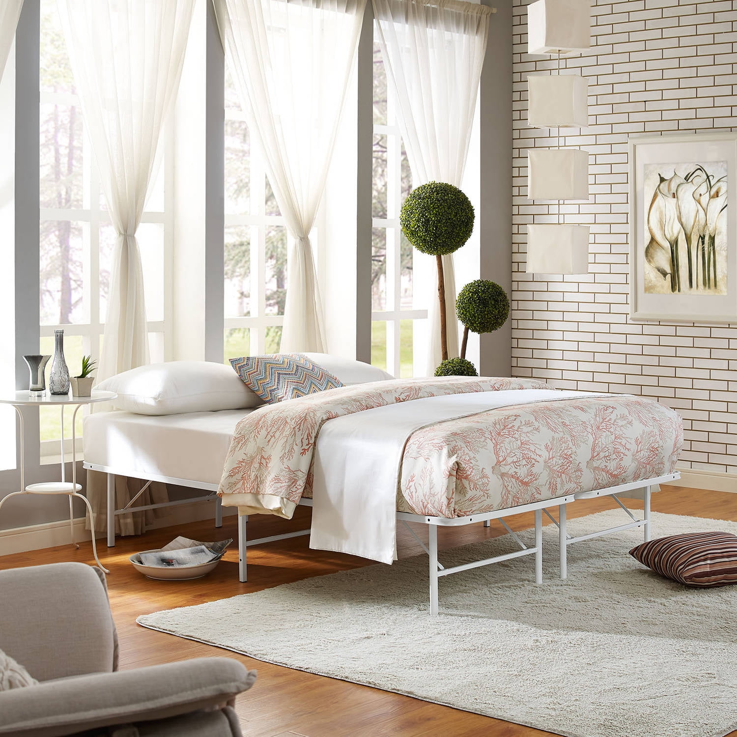 Modway Horizon Stainless Steel White Bed Frame, Queen