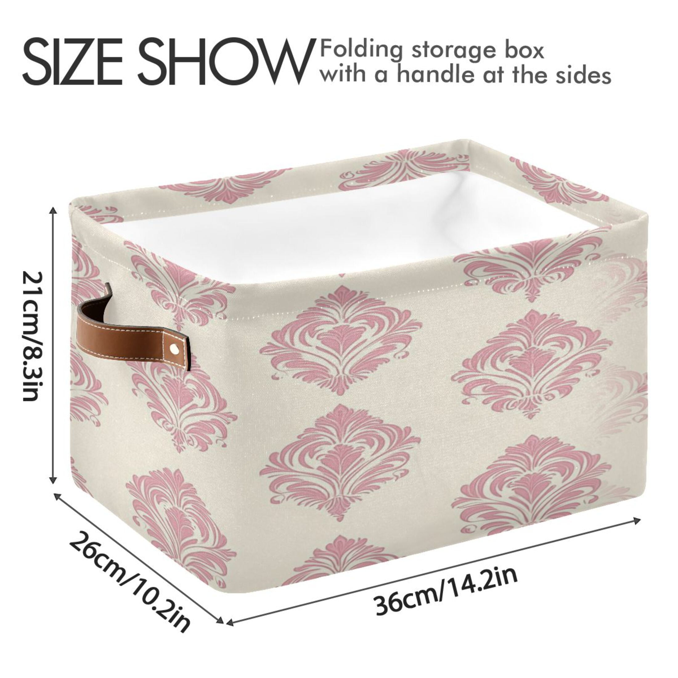 Cream Vintage Pattern Foldable Storage Basket,Canvas Fabric Foldable Storage Bins with Handles Open Home Storage Bins Boxes for Toy Book Shelf Closet Baskets
