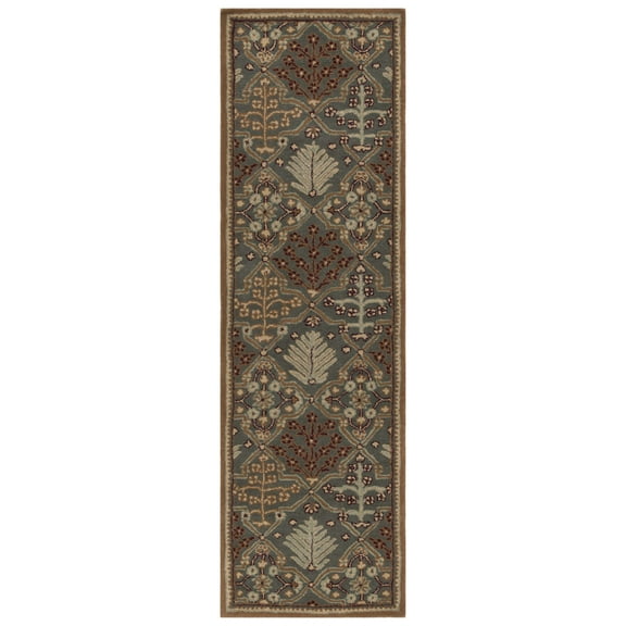 SAFAVIEH Antiquity Trafford Floral Geometric Wool Runner Rug, Light Blue/Gold, 2'3" x 10'