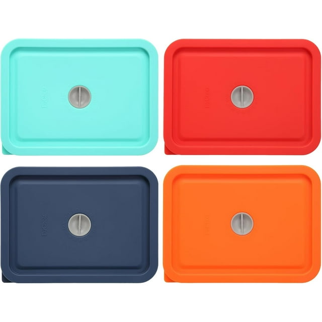 Couvercles de Remplacement pour Pyrex 7210-PC 3 Tasses Rectangle, Couvercle de Rangement en Silicone pour Bol en Verre Lot de 4 avec Marque de Date