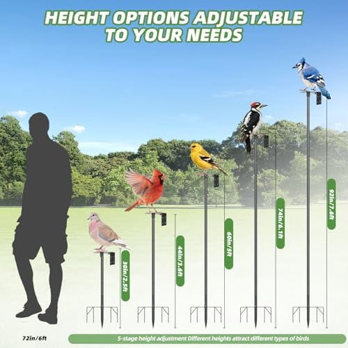 2026 New Heavy Duty Bird Feeder Pole,92 Inch Adjustable Bird House Pole for Outdoors,9-Prong Base & 1-Inch Dia Metal Mounting Kit,Bird Feeder Stand for Decor, Birdwatching & Weather Stations