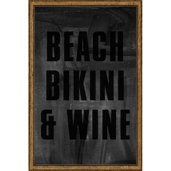 Beach Bikini & Wine for Funny Beach Babe Drinking Sandy Girl Tin Sign Chalk Board Wall Art Decor Funny Gift 12 x 18 Inch