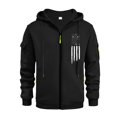 thumbnail image 2 of Men's Flag Print Zip Up Hoodie with Arm Pocket, Casual Cardigan Style Sweatshirt, Large Size Fleece Jacket for Independence Day, Christmas, Outdoor Enthusiasts,Black,XL, 2 of 5