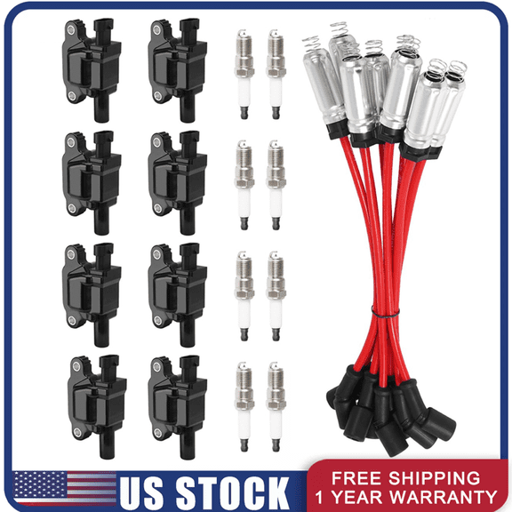 Woudy 8X OE Ignition Coil & Iridium Spark Plugs & Wires For Chevy GMC 5.3 6.2L UF413