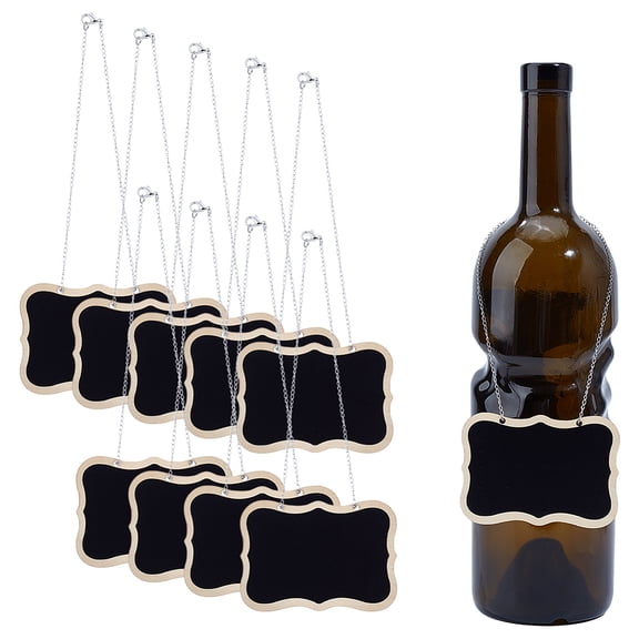 10pcs Chalkboard Tags with 304 Stainless Steel Chain Wooden Blackboard Slate Decanter Tag Chalkboard Signs Liquor Decanter Labels Message Boards