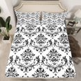 thumbnail image 2 of Homewish Vintage Western Damask Twin Sheet Sets for Adult, White Black Flower Print Twin Fitted Sheet, Boho Mandala Flat Sheet, Luxury Bedroom Decor, 3-Piece, 2 of 7