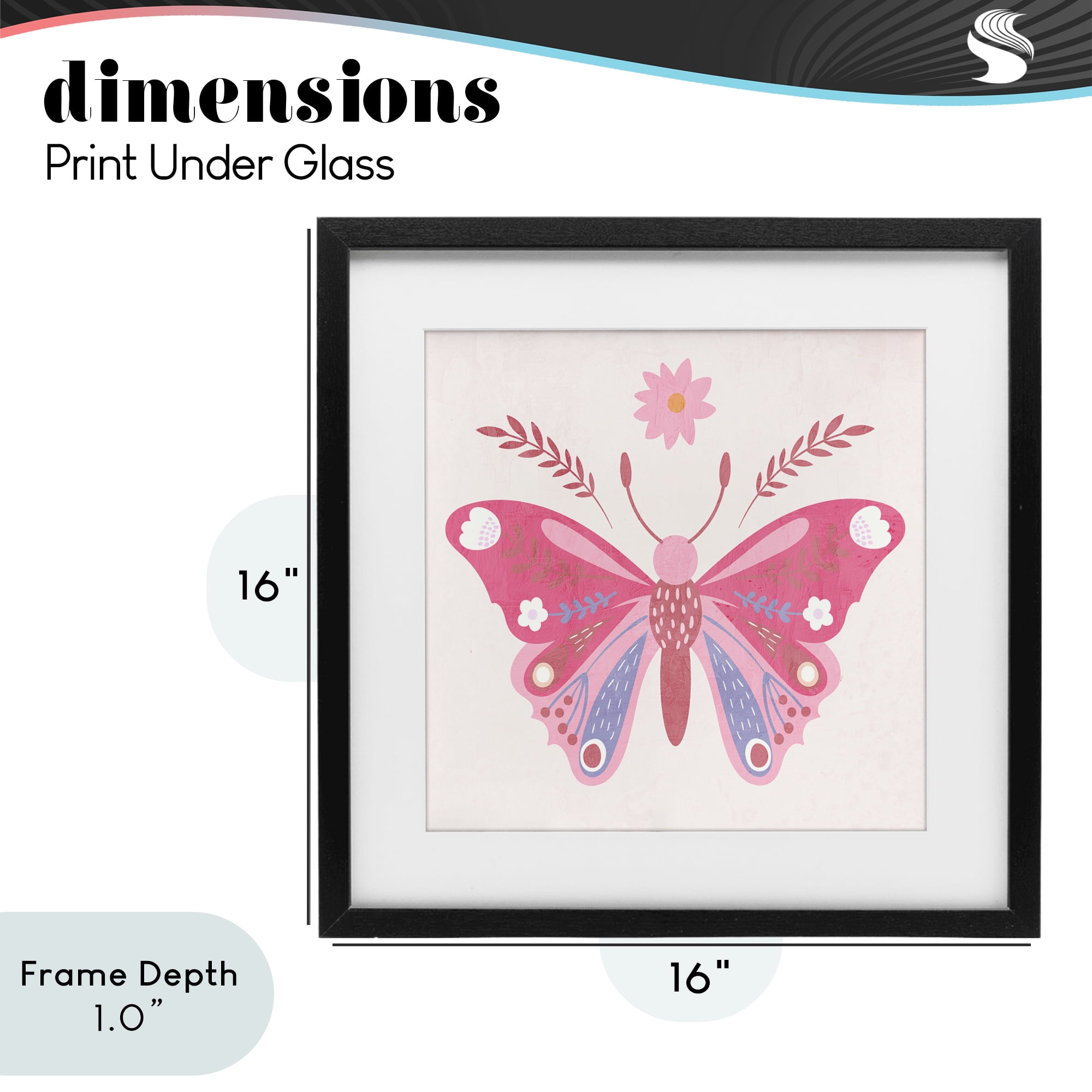 Stupell Industries Folk Butterfly in Pink Black Framed Print Under Glass, design by Kim Allen