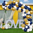thumbnail image 2 of Kit con forma de arco para globos, 120 unidades, látex blanco, dorado y azul oscuro con lámina, 2 of 5