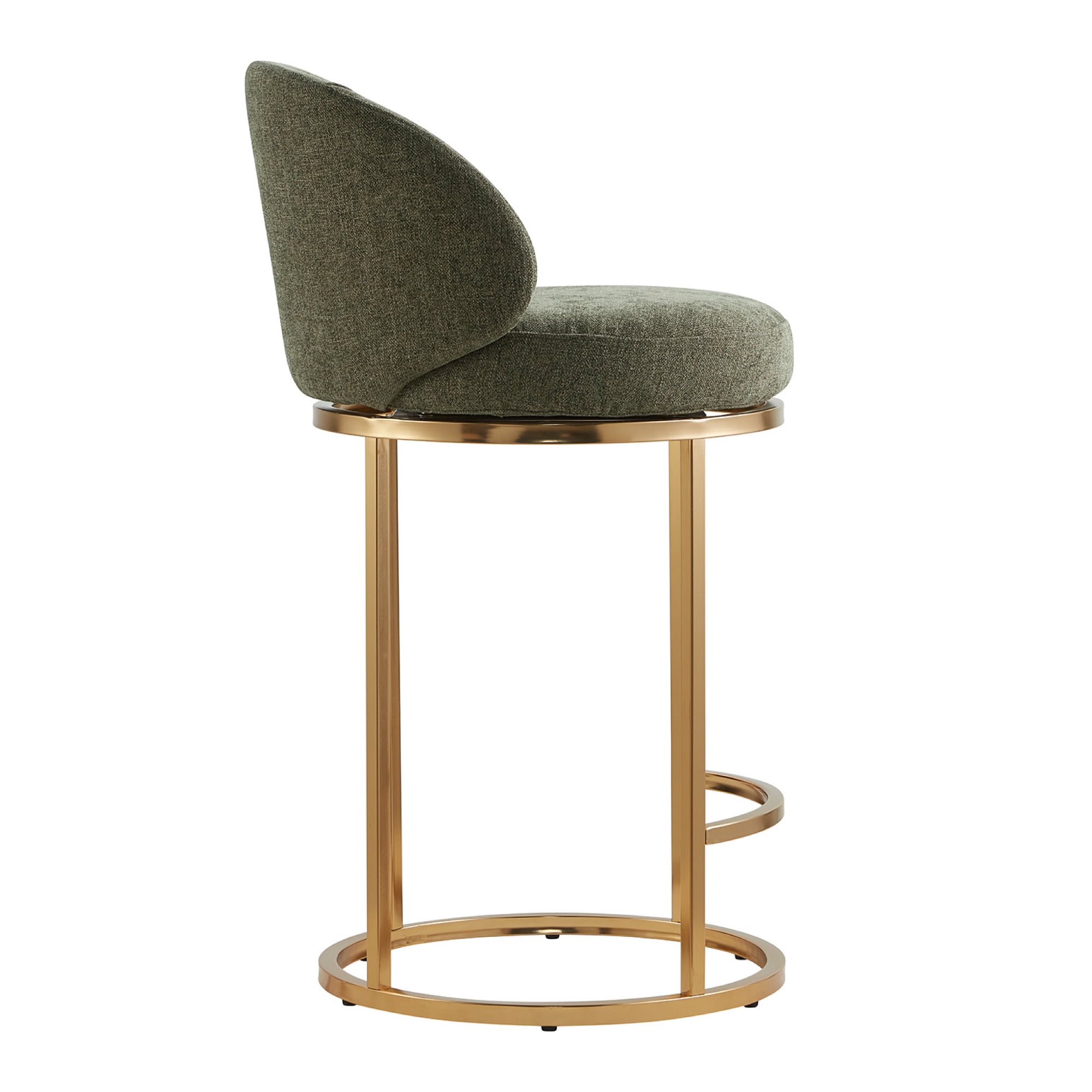 Spruce & Spring Counter Height Swivel Bar Stool with Arched Back and Metal Base Set of 2, Moss Green, Bronze Frame