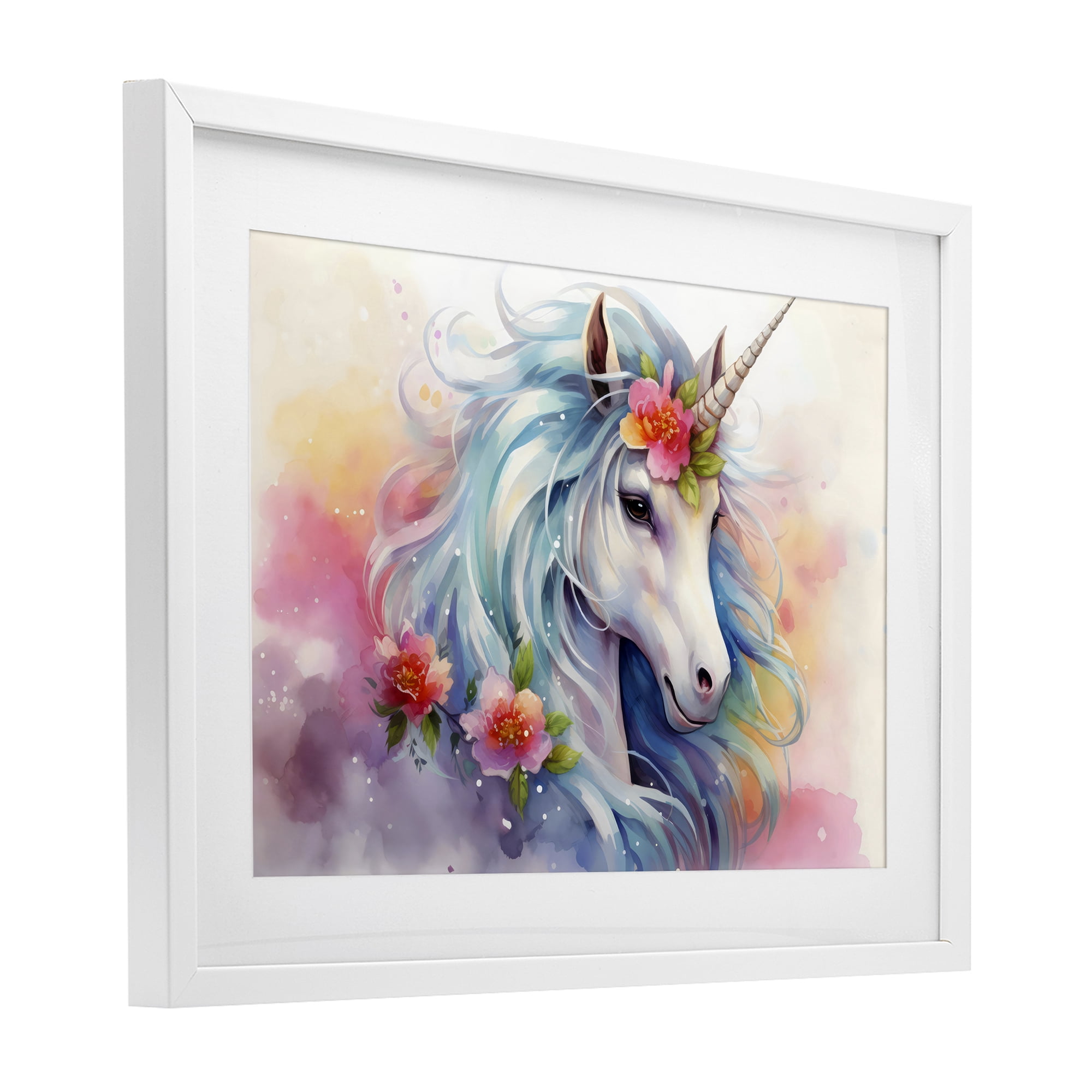 Stupell Industries Magical Unicorn with Blossoms White Framed Print Under Glass, design by Creative Studio