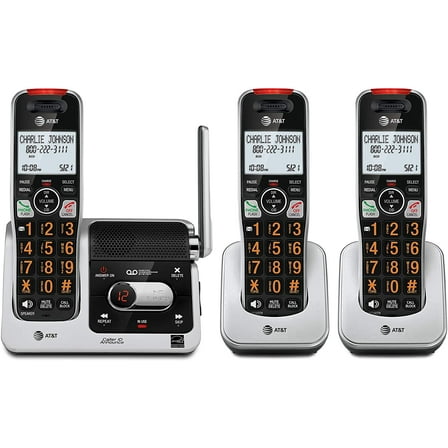 AT&T BL102-3 DECT 6.0 Wall Mount 3 Handsets Cordless Phone with Backlit Display, Black & Silver, 3 Count