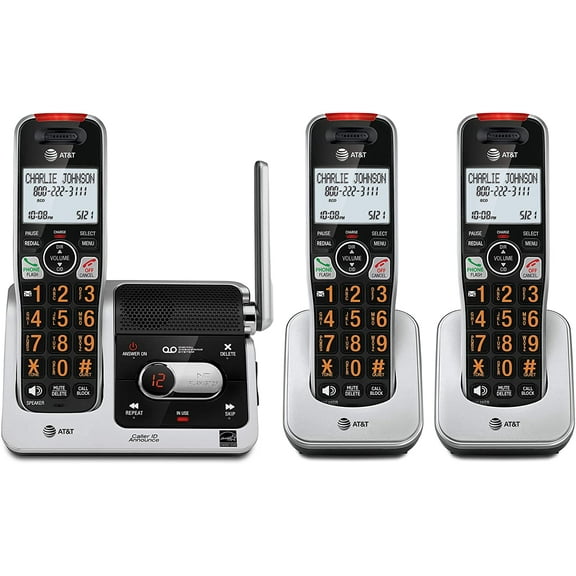 AT&T BL102-3 DECT 6.0 Wall Mount 3 Handsets Cordless Phone with Backlit Display, Black & Silver, 3 Count