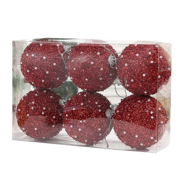 Set of 6 Christmas tree ornament balls, Christmas tree ornament set with hanging rope, Christmas hanging decoration (red, 24 cm x 16 cm x 8 cm)